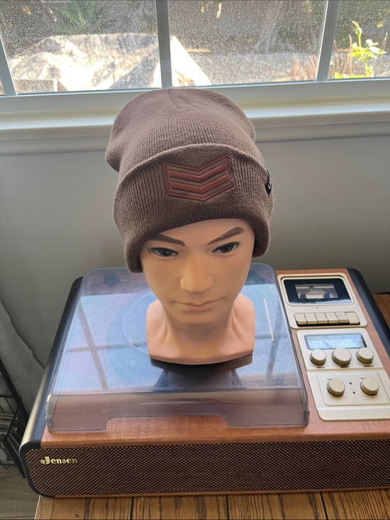 Other - Brown Knit Beanie with Chevron Patch
